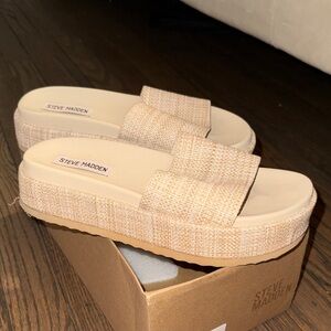Steve Madden Cream and Tan Platform Slides